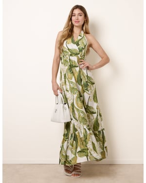 Leaf Print Halter Neck Dress