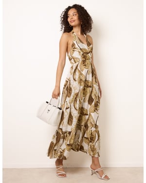 Leaf Print Halter Neck Dress