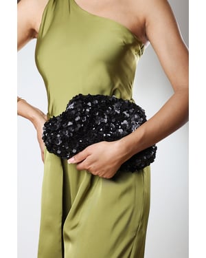 Wheres That From Womens Hovira Black Sequin Clutch Bag