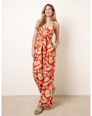 Tropical Tie Front Jumpsuit