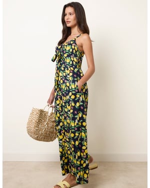 Lemon Print Front Tie Jumpsuit
