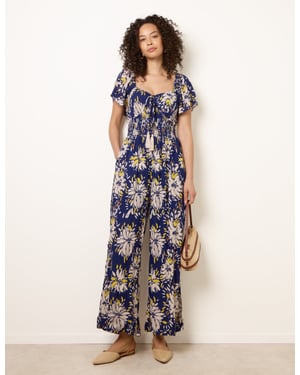 Shirred Waist Wide Leg Jumpsuit