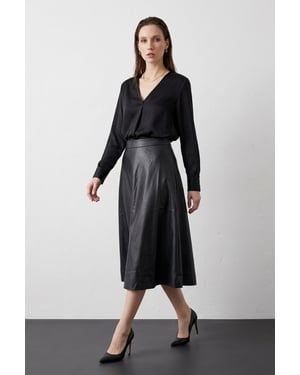 Hoog-Waisted Midi A-Lijn Nepleer Rok