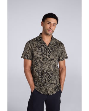 'Will' Men's Cotton Shirt Floral Printed Breathable Summer Top Black
