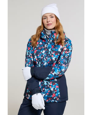 Women's Patterned Ski Jacket and Pants Set Padded Hooded Snowproof Winter Outfit Teal