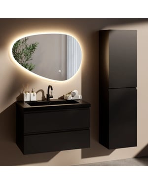Mirlux Badkamermeubelset novara 80cm mat zwart wastafel zwart