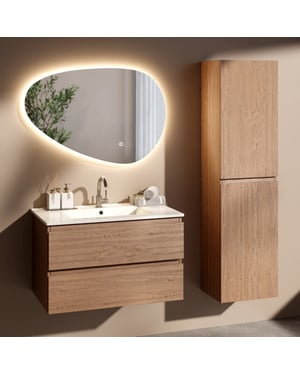 Mirlux Badkamermeubelset avello 80cm warm eiken wastafel wit