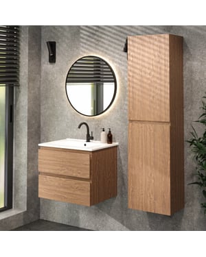 Mirlux Badkamermeubelset fayro 60cm warm eiken wastafel wit