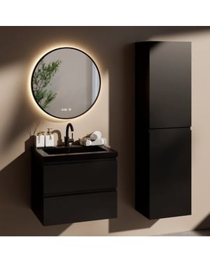 Mirlux Badkamermeubelset novara 60cm mat zwart wastafel zwart