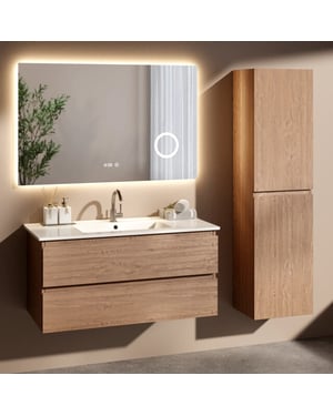 Mirlux Badkamermeubelset liora 100cm warm eiken wastafel wit