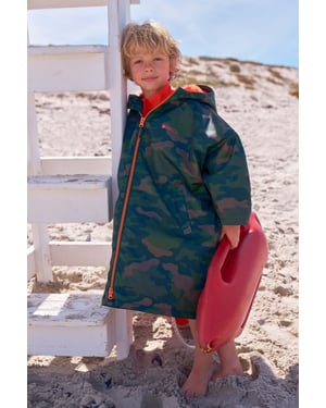 'Tidal' Kids Printed Waterproof Changing Robe Windproof Soft Hooded Surf Poncho Khaki