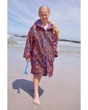 'Tidal' Kids Printed Waterproof Changing Robe Windproof Soft Hooded Surf Poncho Navy