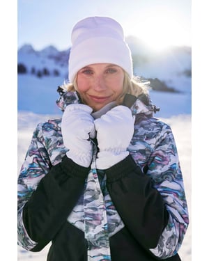 Women's Ski Gloves Warm Snowproof Water Resistant Textured Palm Winter Mittens White