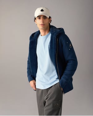 Regular Fit Long Sleeve Logo Detail Hoodie in Navy