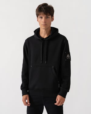 Regular Fit Long Sleeve Logo Detail Hoodie in Black