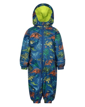 'Spright' Kids Waterproof Printed Rain Suit Warm Fleece Lined Hooded Coverall Blue/Navy