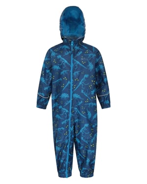 'Puddle' Kids Printed Waterproof Rain Suit Hooded Toddler All in One Coverall Blue