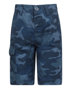 'Camo' Kids Cargo Shorts Cotton Multiple Pockets Comfy Casual Bottoms Dark Blue
