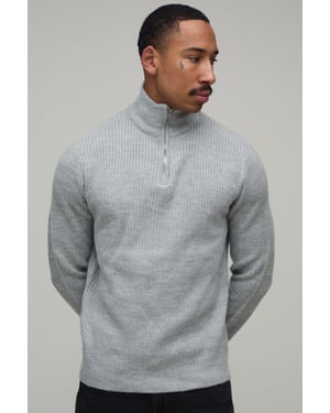 Regular Fit 1/4 Zip Ribbed Knitted Jumper