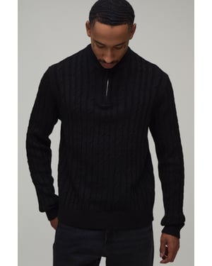 Regular Fit 1/4 Zip Cable Knitted Jumper