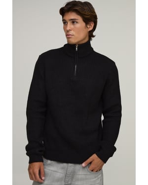 Regular Fit 1/4 Zip Ribbed Knitted Jumper