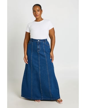Plus Seam Detail Denim Maxi Skirt