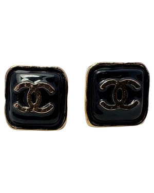 Chanel CC Stud Earrings in Black Resin