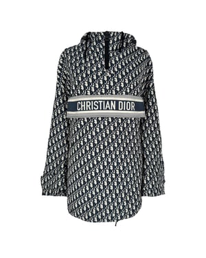 Christian Dior Oblique Hooded Anorak Jacket in Navy Blue Polyester