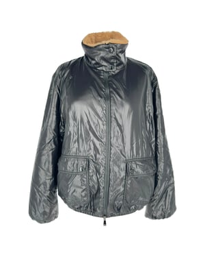 Moncler Zip-Up Shear-Lined Jacket in Black Polyamide