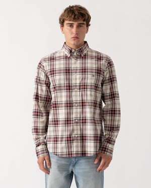Regular Fit Long Sleeve Logo Detail Shirt in Ecru