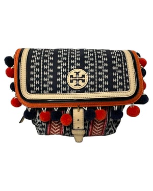 Tory Burch Scout Pom-Pom Crossbody Bag in Multicolor Canvas