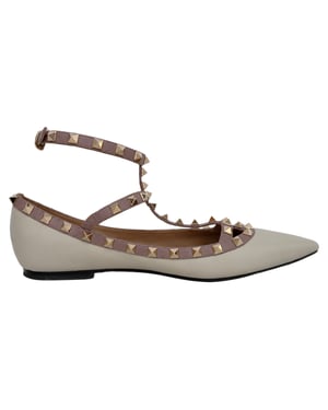 Valentino Garavani Rockstud Gevangen Ballerina's in Witte Leer