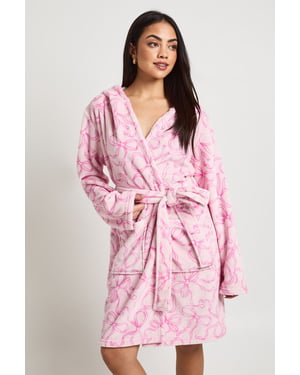 Bow Print Hooded Mini Dressing Gown