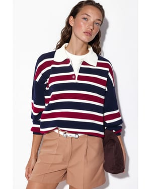 Striped Polo Collar Knit Sweater