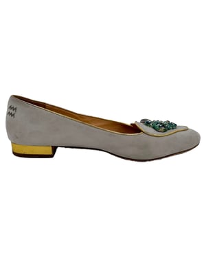 Charlotte Olympia Embellished Ballet Flats in Grey Suede