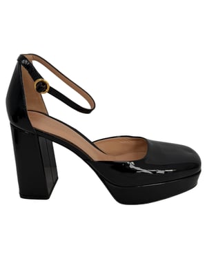 Gianvito Rossi Ankle Strap Platform Pumps in Black Patent Leather