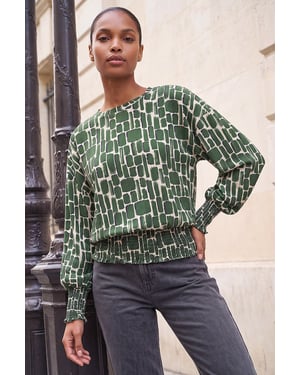 Geometric Print Shirred Hem Top