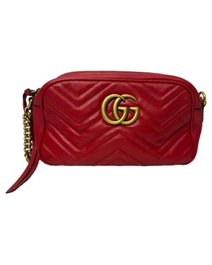 Gucci Kvadderad Marmont Liten Kameraväska i Röd Läder