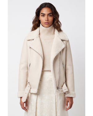 Jolie Faux-Shearling Biker Jacket Beige
