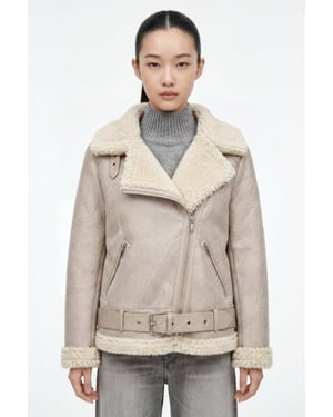 Jolie Faux-Shearling Biker Jacket Grey