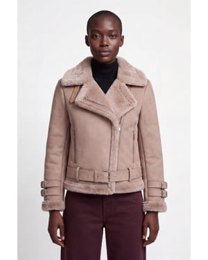 Paige Faux-Shearling Biker Jacket Pale Pink Grey