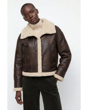 Sydney Cropped Faux-Shearling Aviator Jacket Brown