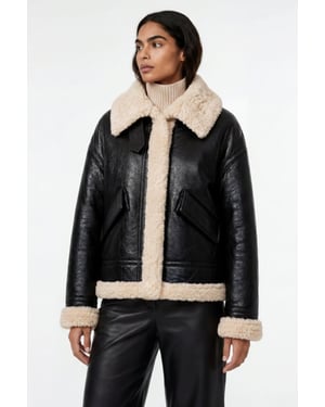 Jocelyn Faux-Shearling Aviator Jacket Black