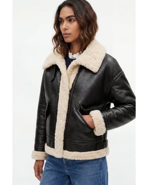 Jocelyn Faux-Shearling Aviator Jacket Brown