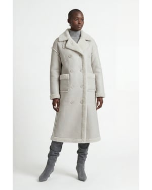 Morgan Double-Breasted Faux-Shearling Coat Grey