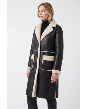Avery Longline Faux-Shearling Coat Black