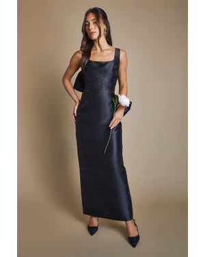 Twill Sleeveless Column Bridesmaid Dress with Statement Bow Back