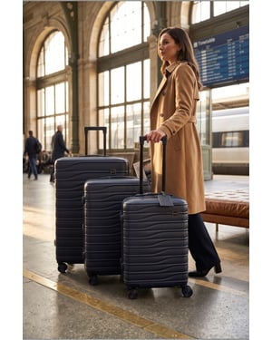Hardshell Black 8 Wheel Luggage Case Bag Suitcase Set - Vespera