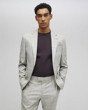 River Island Mens Suit Jacket Beige Skinny Fit Stretch Check Collared