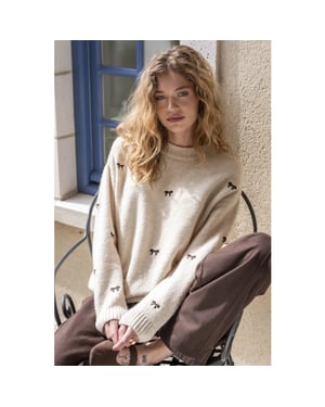 Geisha 64538-23 720 pullover embro bowtie sand/dark brown